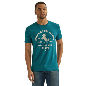 Wrangler Mens Ride of Your Life Cyan Pepper Tshirt