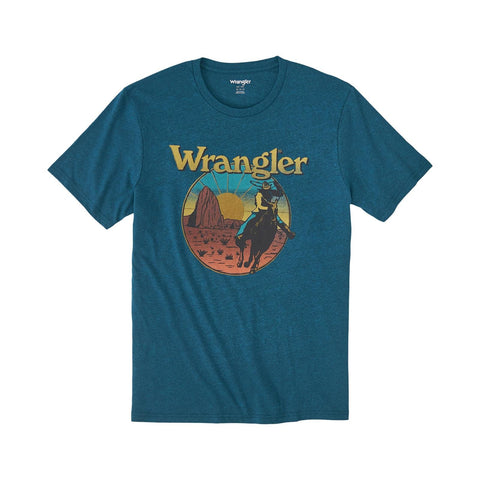 Wrangler Mens Cyan Pepper Heather Retro Rider Tshirt