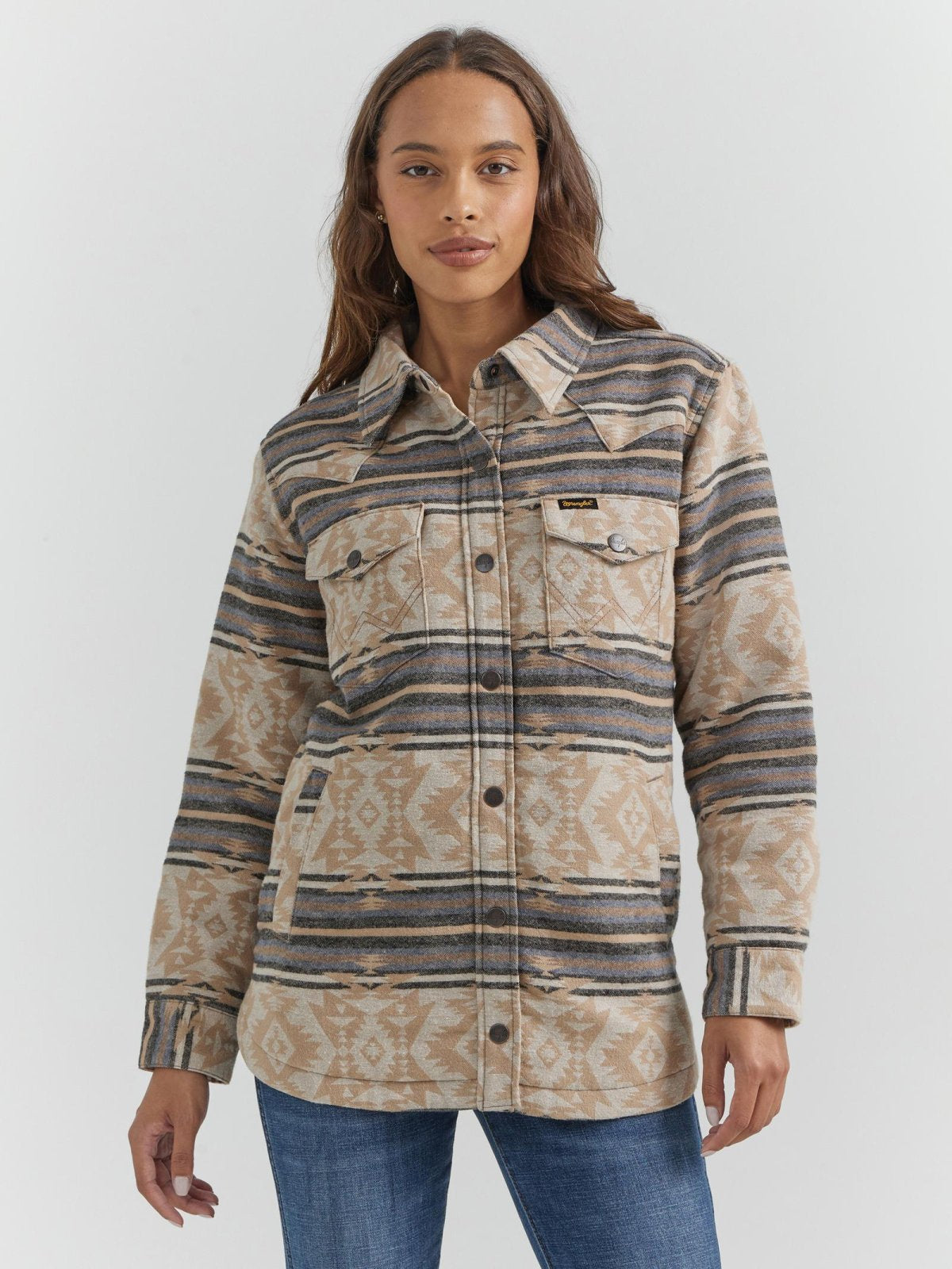 Wrangler Ladies Tan/Blue Aztec Shacket