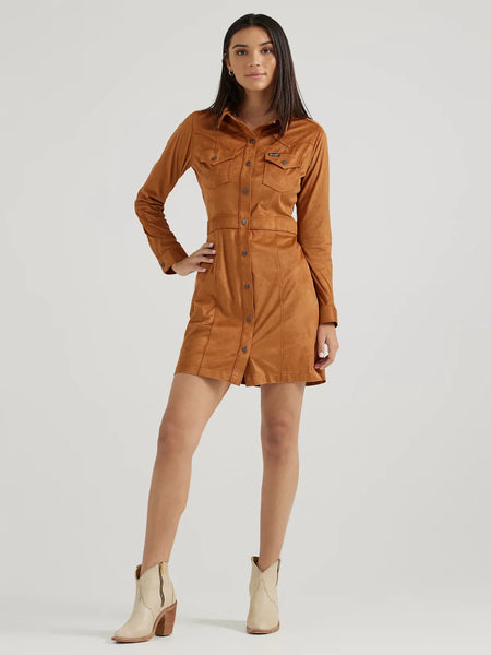 Wrangler Ladies Suede Brown LS Dress Snap Dress