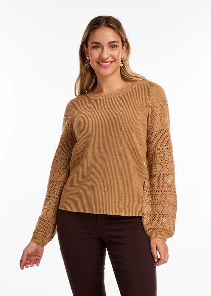 FDJ Ladies Cafe Au Lait Pointelle LS Crewneck Sweater