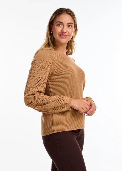 FDJ Ladies Cafe Au Lait Pointelle LS Crewneck Sweater