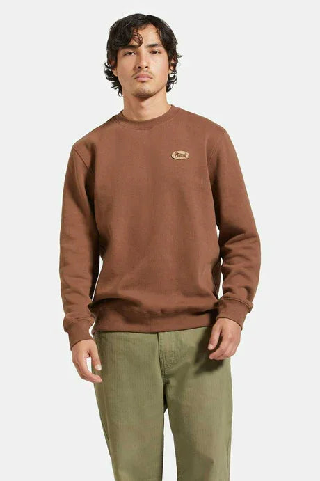 Brixton Mens Pinecone Brown Parson Patch Crewneck