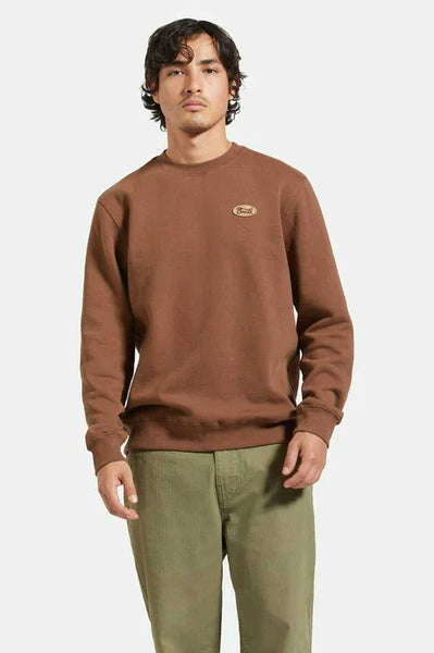 Brixton Mens Pinecone Brown Parson Patch Crewneck