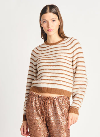 Dex Ladies Brown/White Striped Sequin Sweater