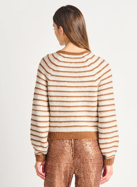 Dex Ladies Brown/White Striped Sequin Sweater