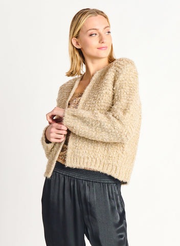 Dex Ladies Lurex Boucle Stone/Lurex Gold Cardigan