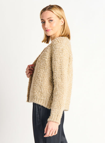 Dex Ladies Lurex Boucle Stone/Lurex Gold Cardigan