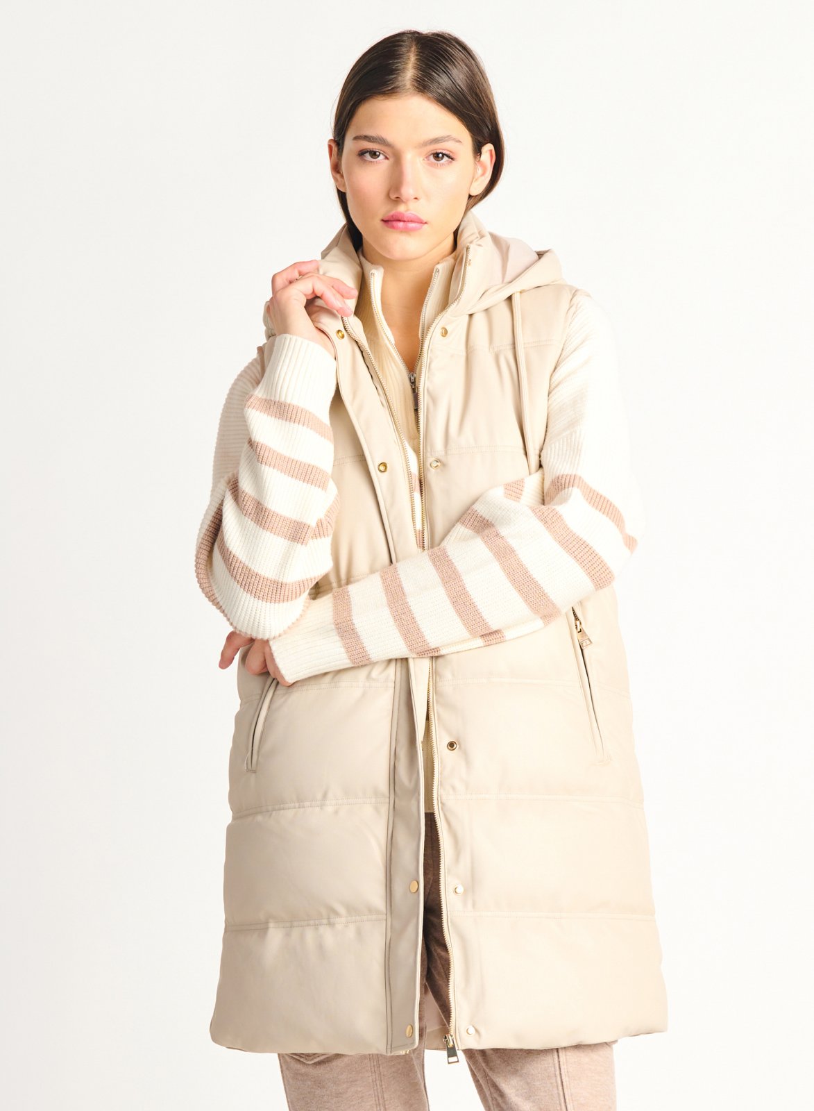 Dex Ladies Faux Leather Sandstone Puffer Vest