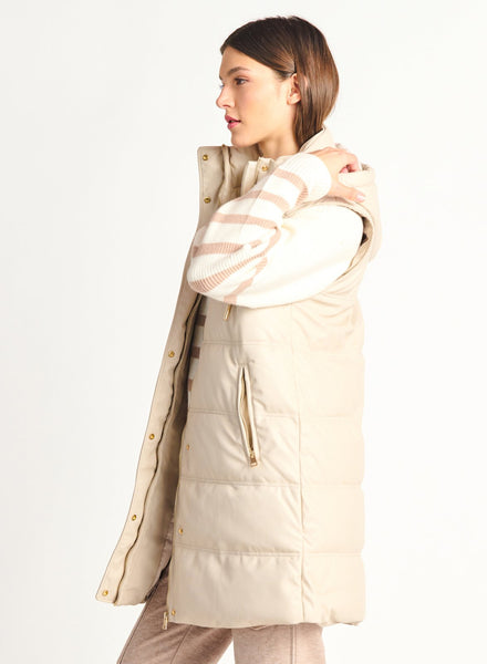 Dex Ladies Faux Leather Sandstone Puffer Vest