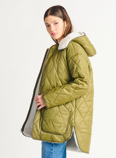 Dex Ladies Sherpa Lined Quilted Olive Green Jacket