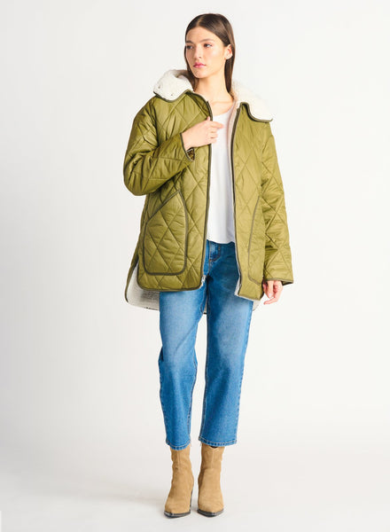 Dex Ladies Sherpa Lined Quilted Olive Green Jacket