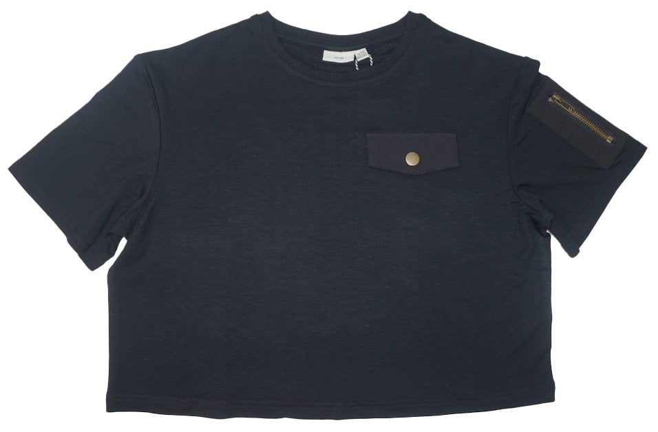 Mid Girls Black SS Crop Tshirt