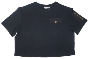 Mid Girls Black SS Crop Tshirt