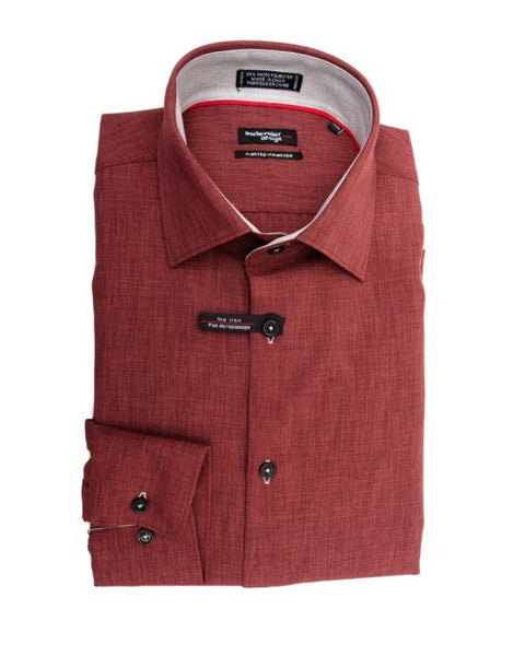 Leo Chevalier Mens Tawny Port Red Label Fitted Micro Poly Dress Shirt