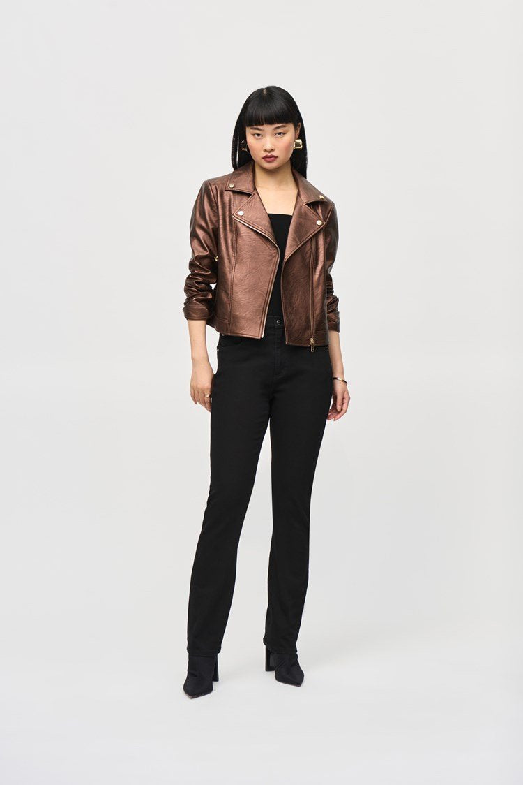 Joseph Ribkoff Ladies Bronze Metallic Faux Leather Biker Jacket