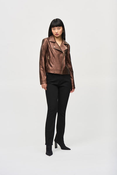 Joseph Ribkoff Ladies Bronze Metallic Faux Leather Biker Jacket