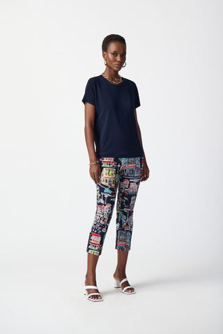 Joseph Ribkoff Ladies Midnight Blue Scenery Print Pull On Pant