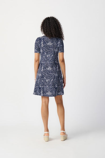 Joseph Ribkoff Ladies Abstract Print Puff A-Line Midnight Blue/Vanilla Dress