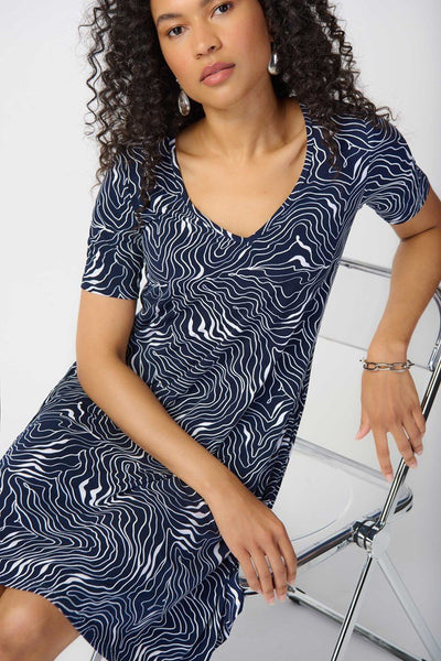 Joseph Ribkoff Ladies Abstract Print Puff A-Line Midnight Blue/Vanilla Dress