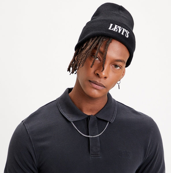 Levi Smaller Serif Logo Regular Black Beanie