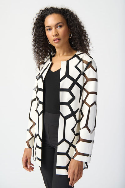 Joseph Ribkoff Ladies Laser-Cut Leatherette on Mesh Jacket