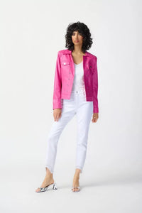 Joseph Ribkoff Ladies Bright Pink Foiled Suede Jacket w/Metal Trims