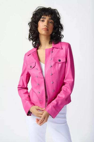 Joseph Ribkoff Ladies Bright Pink Foiled Suede Jacket w/Metal Trims