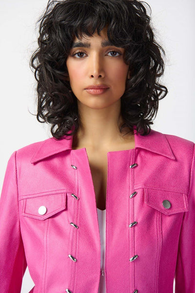 Joseph Ribkoff Ladies Bright Pink Foiled Suede Jacket w/Metal Trims