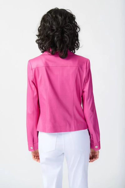 Joseph Ribkoff Ladies Bright Pink Foiled Suede Jacket w/Metal Trims