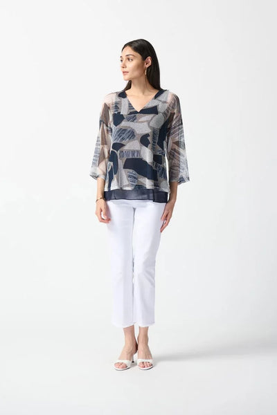 Joseph Ribkoff Ladies Vanilla/Multi Mesh Abstract Layered Top