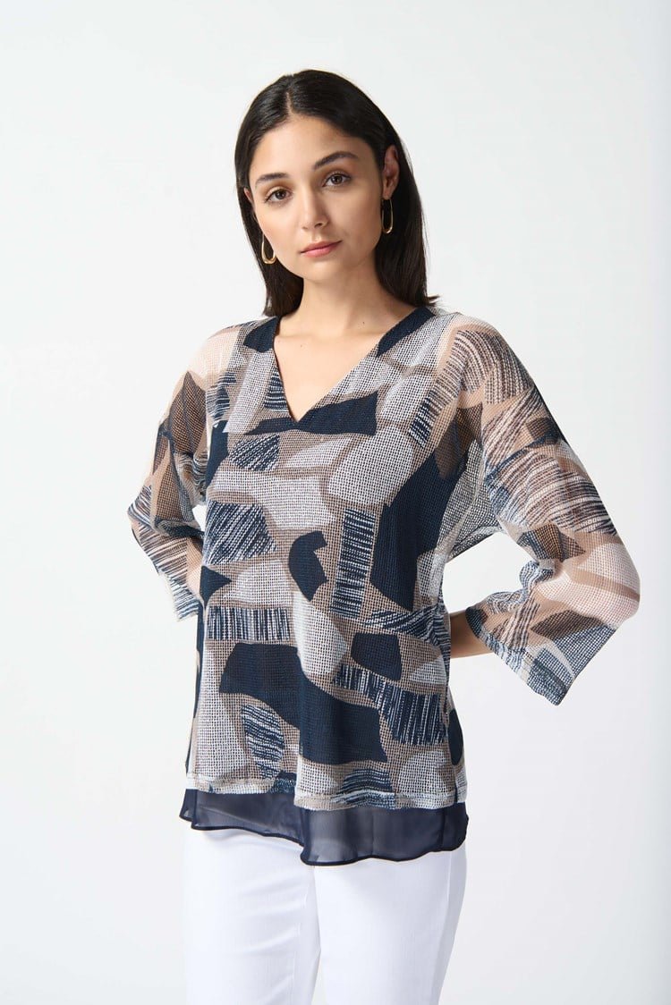 Joseph Ribkoff Ladies Vanilla/Multi Mesh Abstract Layered Top