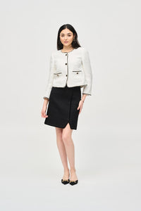 Joseph Ribkoff Ladies Winter White/Black Boucle Jacket w/Contrast Trim