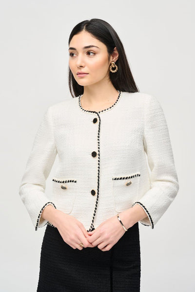 Joseph Ribkoff Ladies Winter White/Black Boucle Jacket w/Contrast Trim