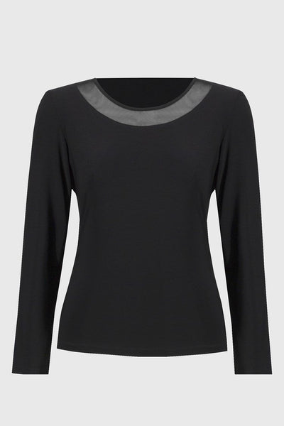 Joseph Ribkoff Ladies Black Silky Knit and Mesh Fitted Top