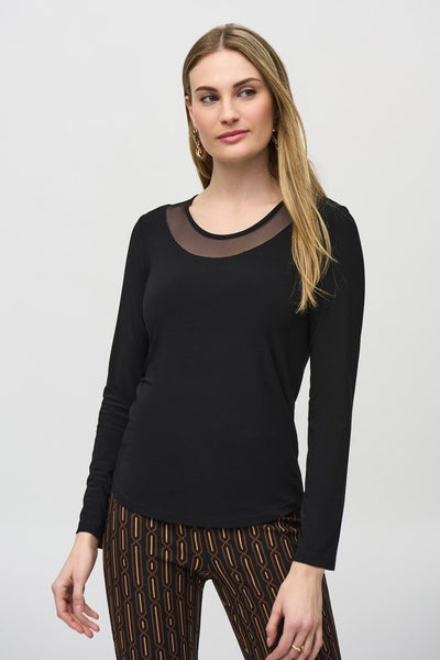 Joseph Ribkoff Ladies Black Silky Knit and Mesh Fitted Top