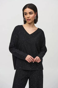 Joseph Ribkoff Ladies Black Sequined Sweater Knit Boxy Top