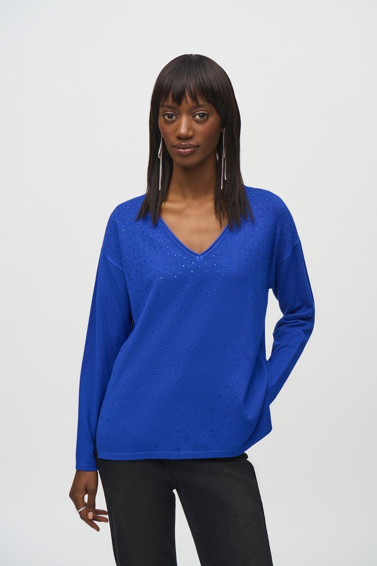 Joseph Ribkoff Ladies Royal Sapphire Sweater Knit  V-Neck Top