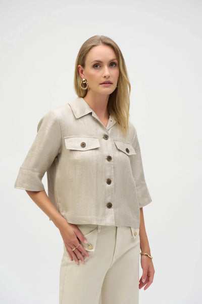 Joseph Ribkoff Ladies Champagne Foiled Linen Blend SS Boxy Jacket