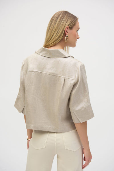 Joseph Ribkoff Ladies Champagne Foiled Linen Blend SS Boxy Jacket