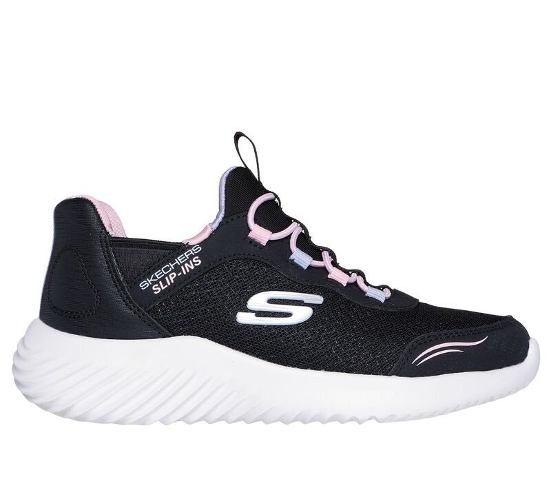 Skechers Girls Black Bounder Simple Cute Slip-Ins Shoes