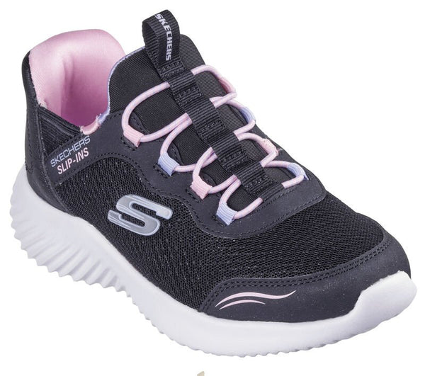 Skechers Girls Black Bounder Simple Cute Slip-Ins Shoes