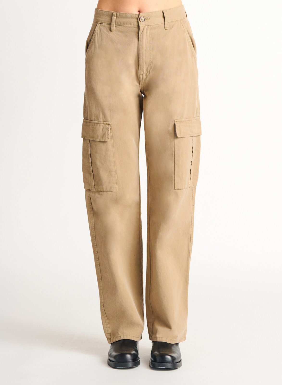 Dex Ladies High Rise Straight Leg Med Tan Wash Cargo Pant