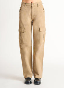 Dex Ladies High Rise Straight Leg Med Tan Wash Cargo Pant