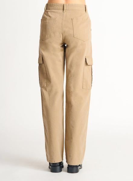 Dex Ladies High Rise Straight Leg Med Tan Wash Cargo Pant