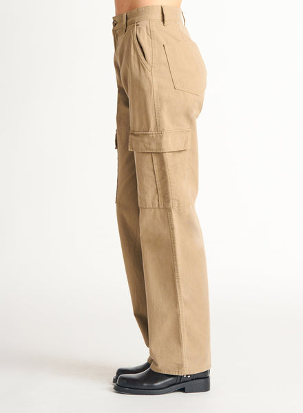 Dex Ladies High Rise Straight Leg Med Tan Wash Cargo Pant