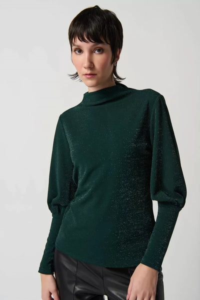 Joseph Ribkoff Ladies Knit Puff Sleeve Green/Silver Top