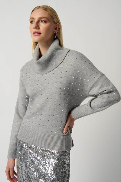 Joseph Ribkoff Light Grey Melange Cowlneck Sweater