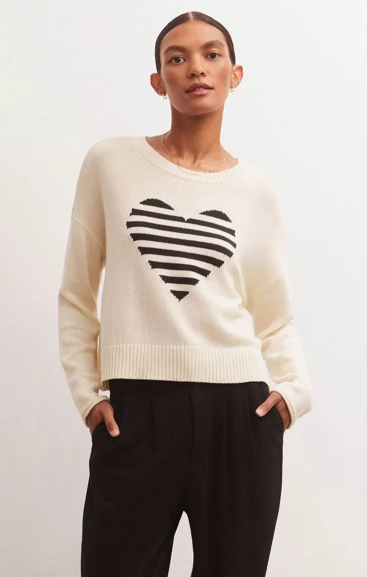 Z Supply Ladies Sienna Heart Sandstone Sweater