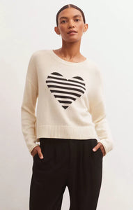 Z Supply Ladies Sienna Heart Sandstone Sweater